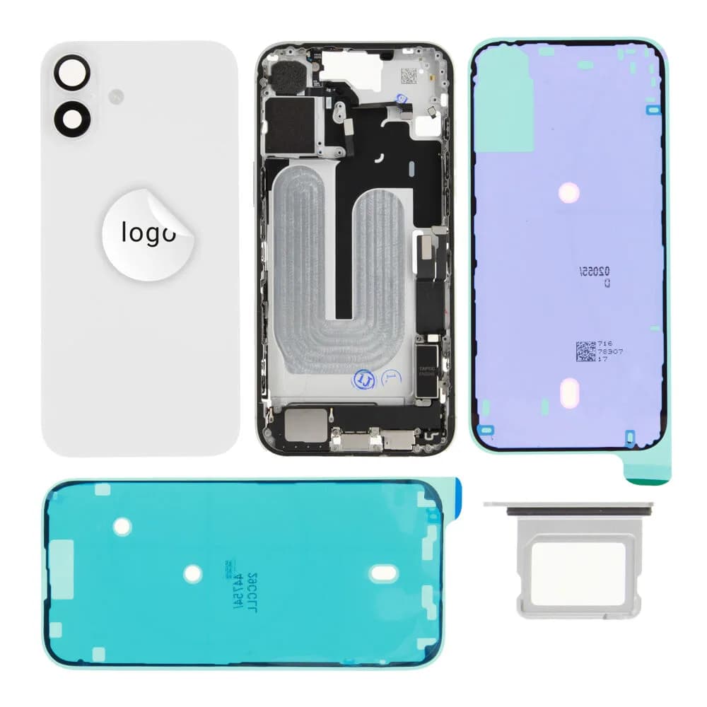 Rear cover iPhone 16 Plus incl. small parts - Pulled C - White