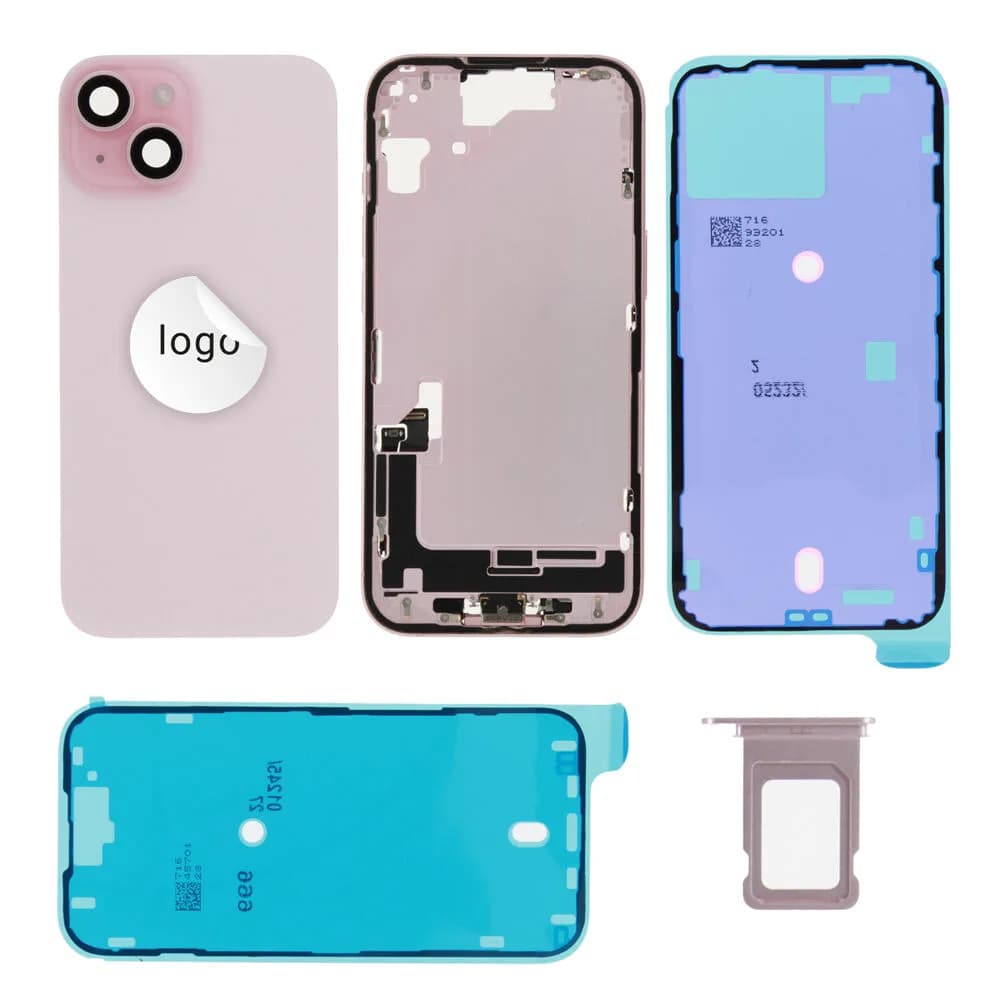 Rear cover incl. small parts iPhone 15 - Pulled A - Pink