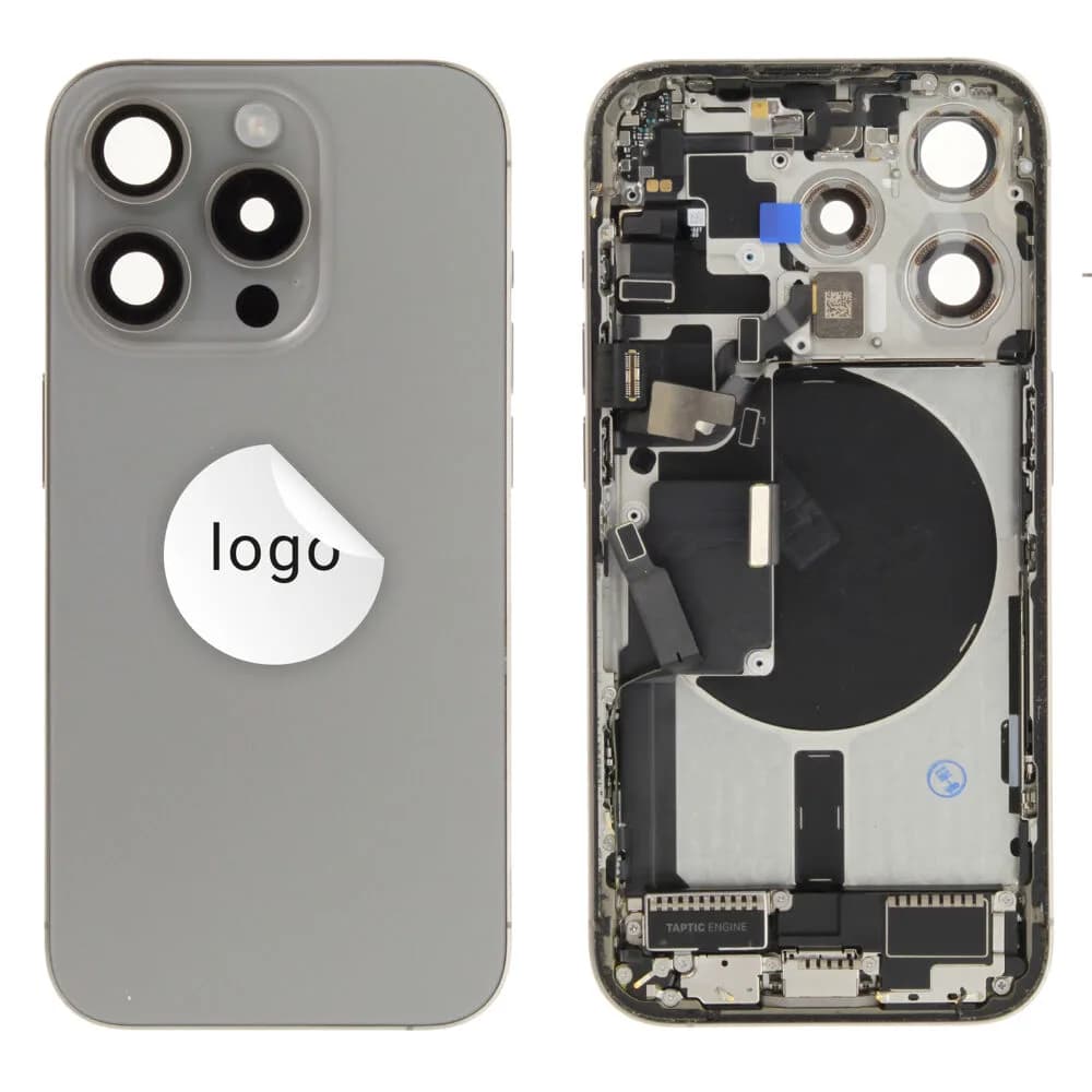 Rear cover incl. small parts iPhone 15 Pro - Pulled B - Grey