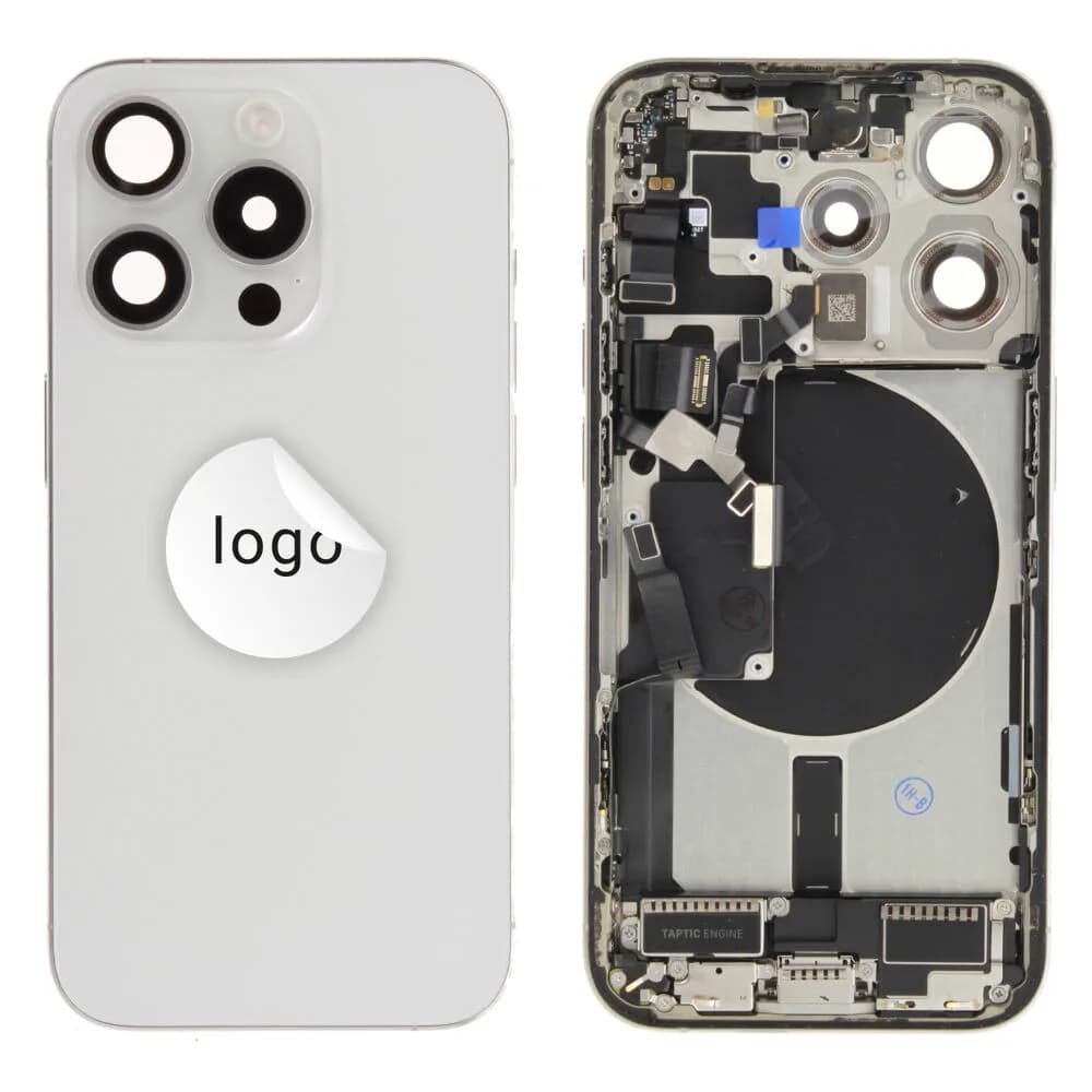 Rear cover incl. small parts iPhone 15 Pro - Pulled B - White
