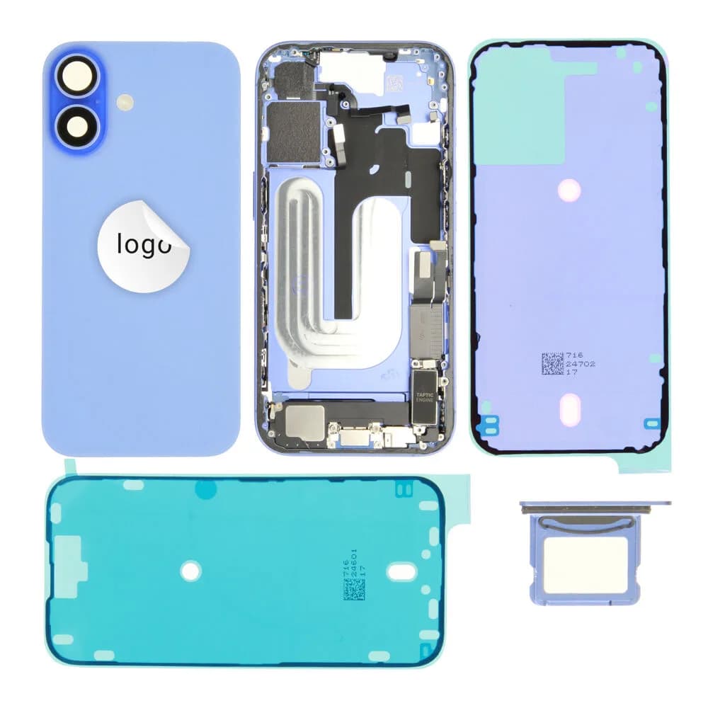 Rear cover incl. small parts iPhone 16 - Pulled A - Blue