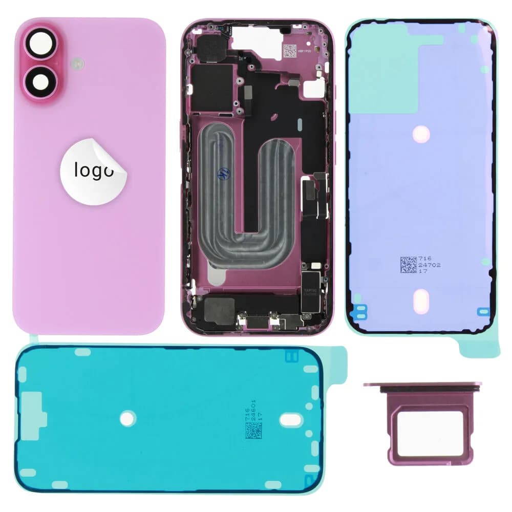 Rear cover incl. small parts iPhone 16 - Pulled A - Pink