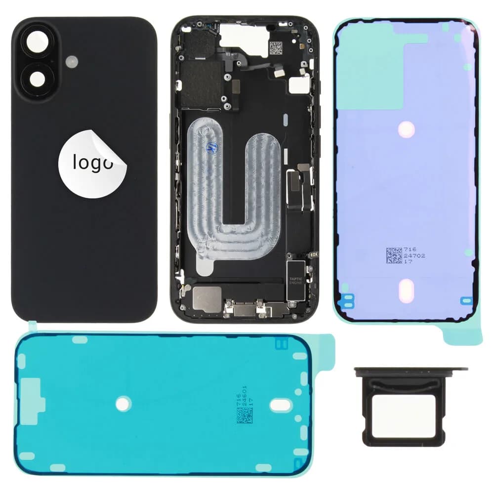 Rear cover incl. small parts iPhone 16 - Pulled C - Black