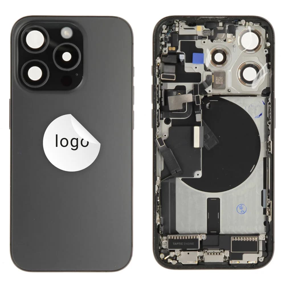 Rear cover incl. small parts iPhone 15 Pro - Pulled B - Black